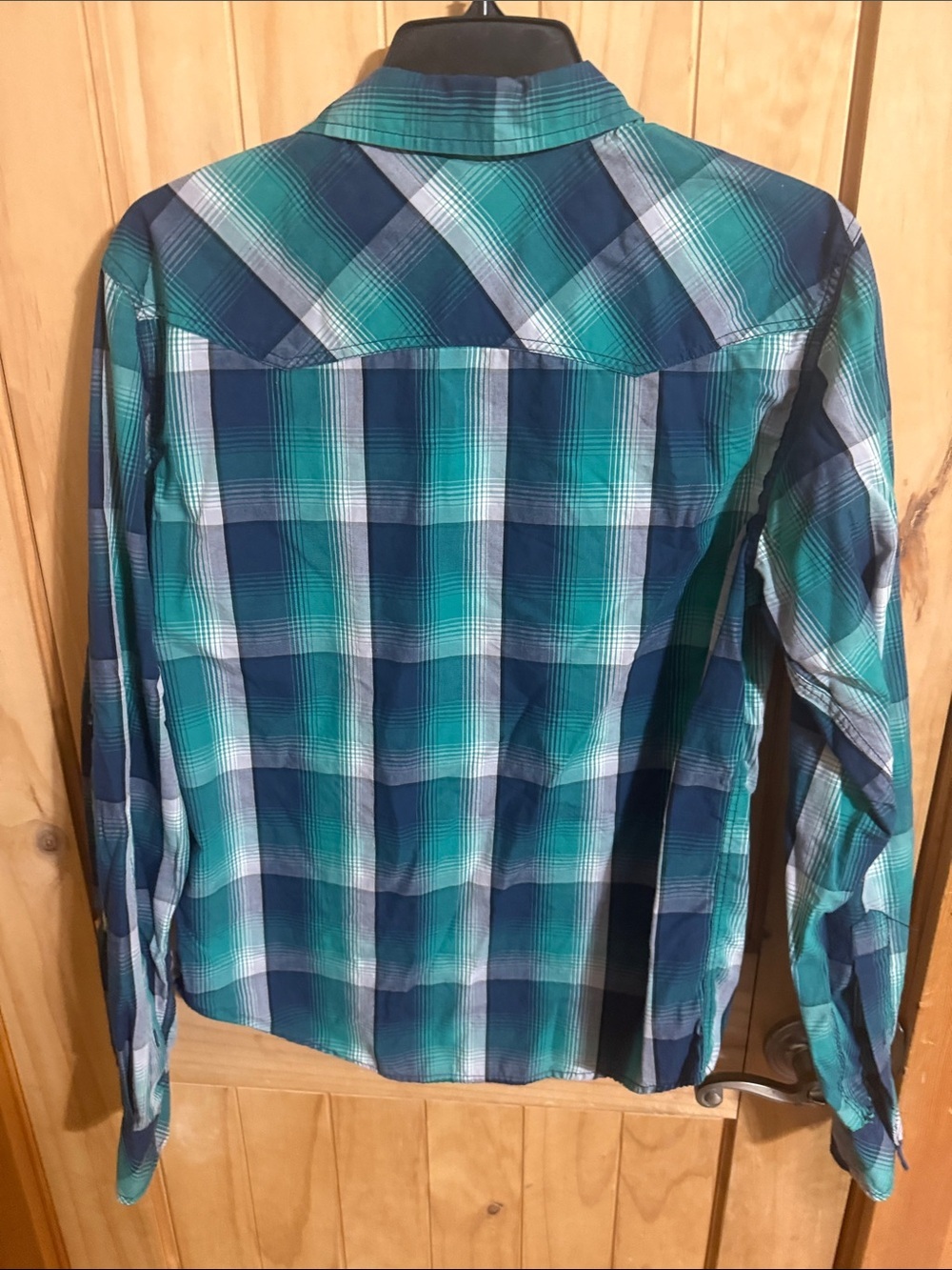 Carbon Teal and Navy Plaid Button-Down Shirt - Picture 3 of 4